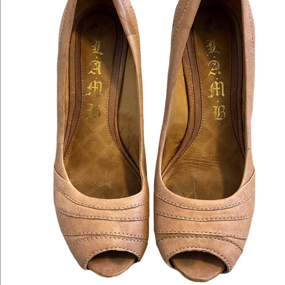 L.A.M.B. Tan Leather Heels size 6.
